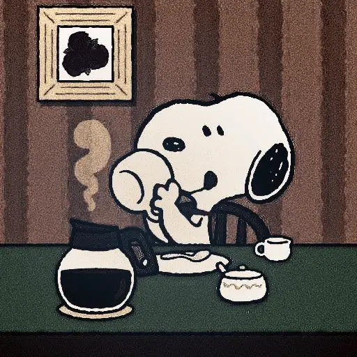 Figurinha: Snoopy tomando café