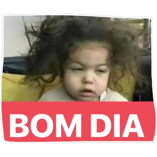 Figurinha: Criança com cabelo bagunçado, bom dia