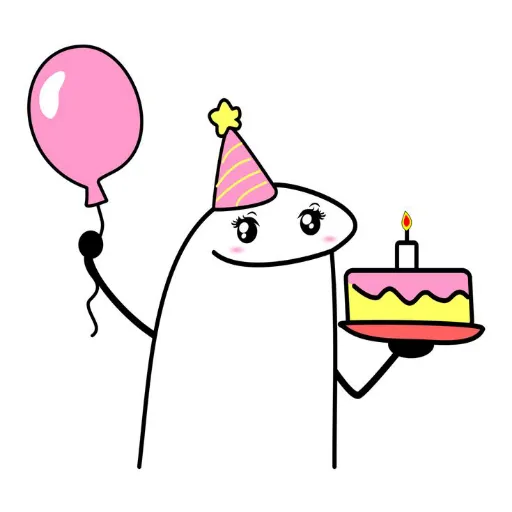 Figurinha: Flork com Balão e Bolo de Aniversário