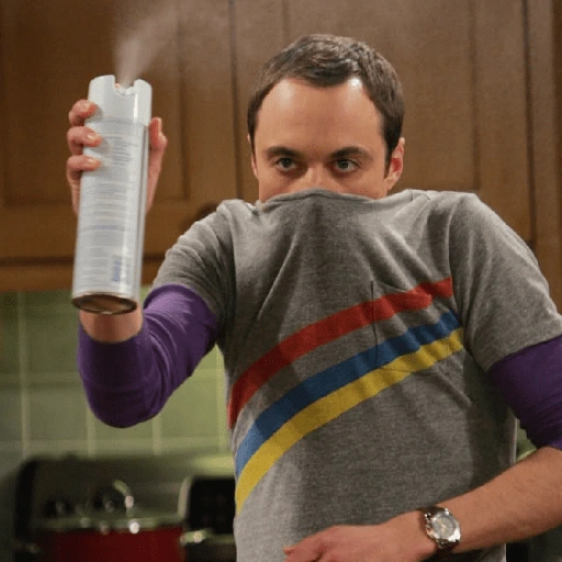 Figurinha: Sheldon com desodorizador