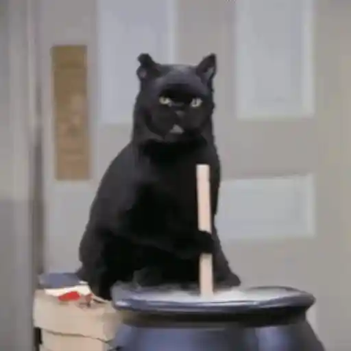 Figurinha: Gato Preto Mexendo Caldeirão