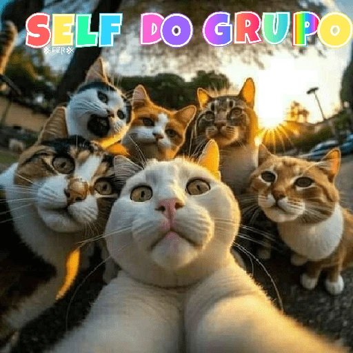 Figurinha: Selfie do Grupo de Gatos
