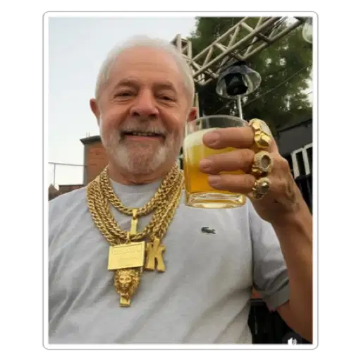 Figurinha: Lula ostentação com cerveja e ouro