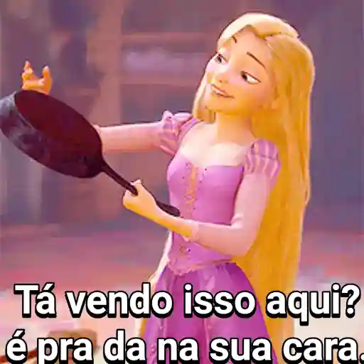 Figurinha: Rapunzel com frigideira ameaçadora