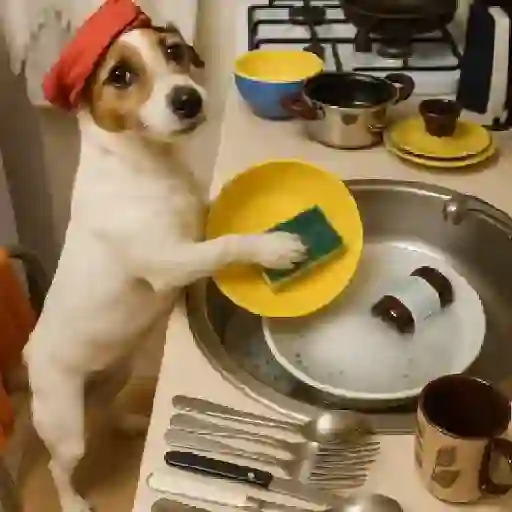 Figurinha: Cachorro lava louça