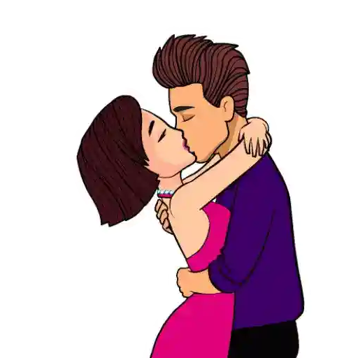 Figurinha: Casal se beijando e se abraçando
