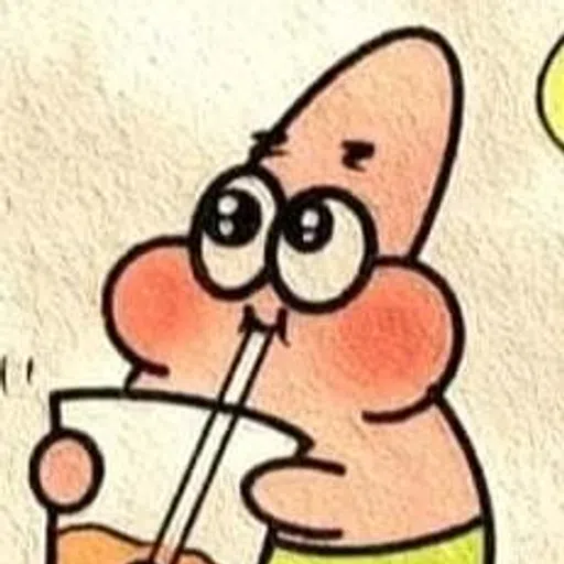 Figurinha: Patrick bebendo suco