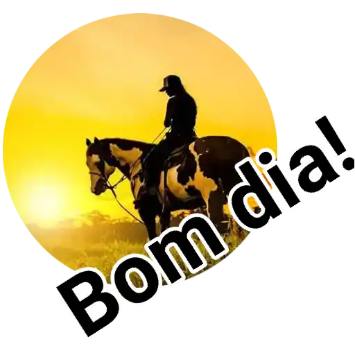 Figurinha: Bom dia com cavalo e pôr do sol