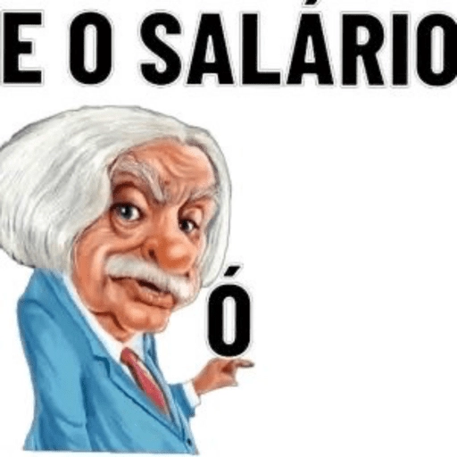 Figurinha: Albert Einstein mostrando o salário