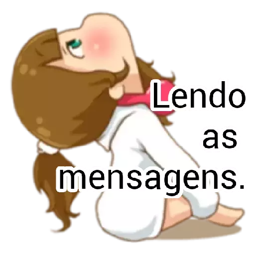 Figurinha: Menina lendo mensagens