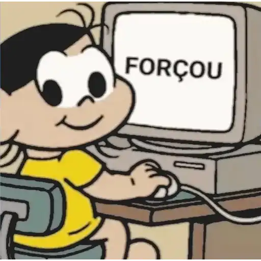 Figurinha: Mônica usando computador