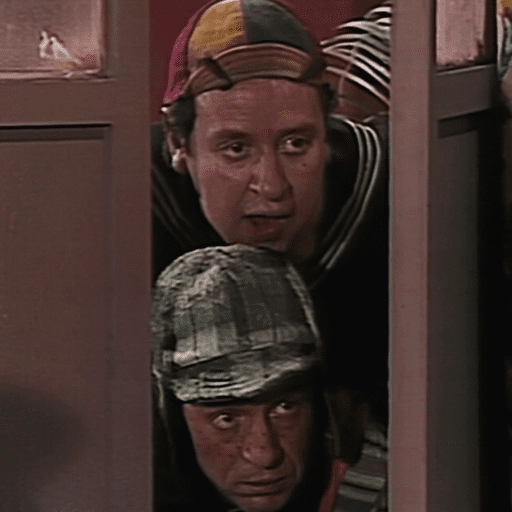 Figurinha: Chaves e Quico espionando