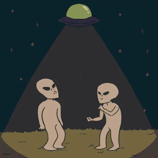 Figurinha: Aliens conversando sob a nave