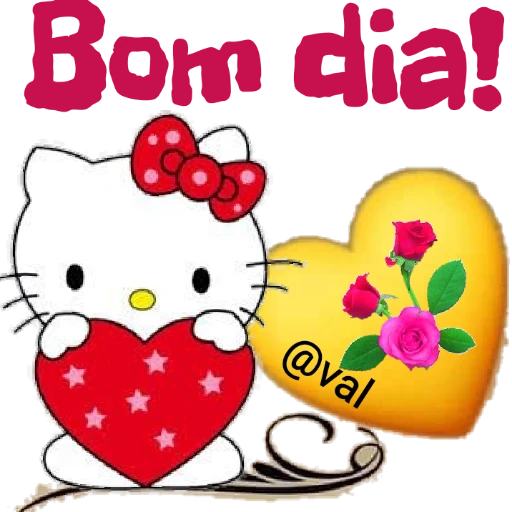 Figurinha: Bom dia com Hello Kitty e corações