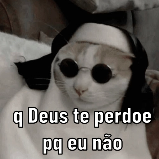 Figurinha: Gato com óculos e legenda séria