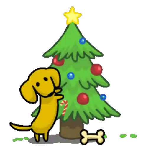 Figurinha: Cachorro Decorando a Árvore de Natal