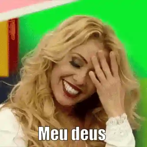 Figurinha: Mulher ri e cobre o rosto