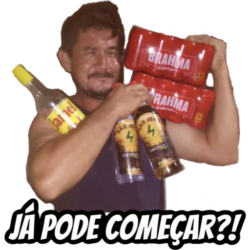 Figurinha: Homem com cerveja e cachaça