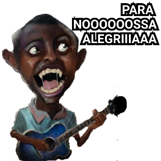 Figurinha: Homem tocando violão com dentes de vampi