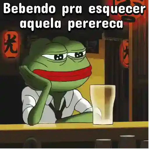 Figurinha: Sapo triste bebendo para esquecer