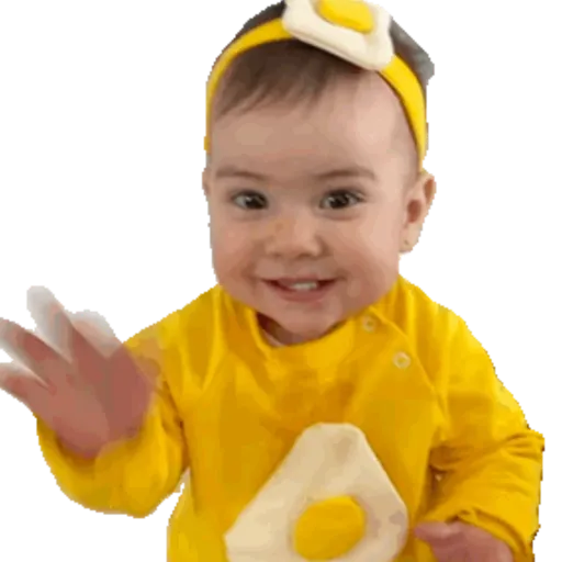 Figurinha: Bebê Feliz com Fantasia de Ovo Frito