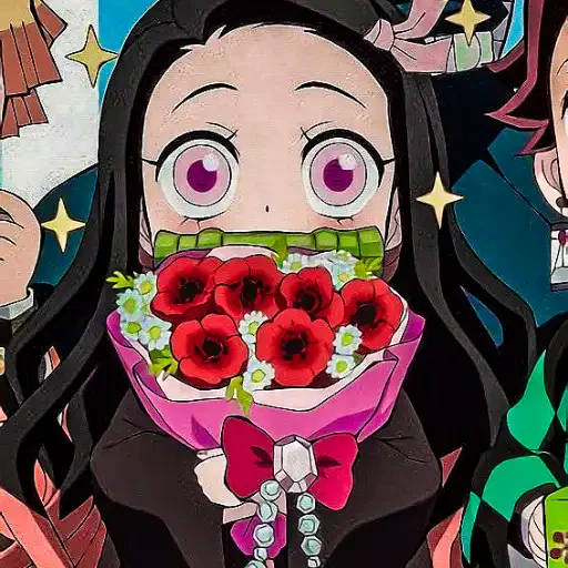Figurinha: Nezuko com buquê de flores