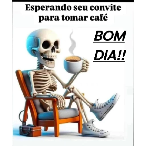 Figurinha: Esqueleto tomando café