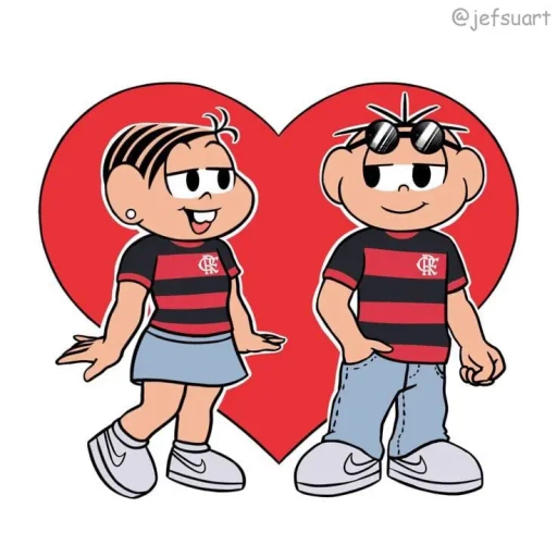 Figurinha: Mônica e Cebolinha apaixonados pelo Flam