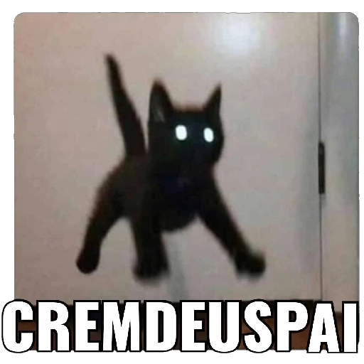 Figurinha: Gato preto assustador com olhos brilhant