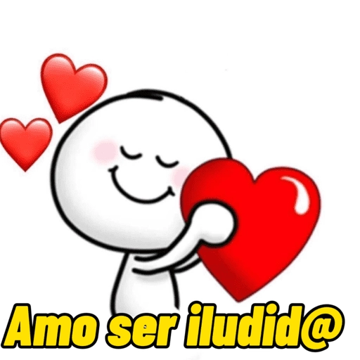 Figurinha: Personagem com corações e texto