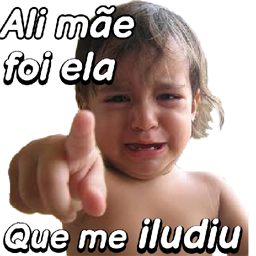 Figurinha: Criança acusando a mãe