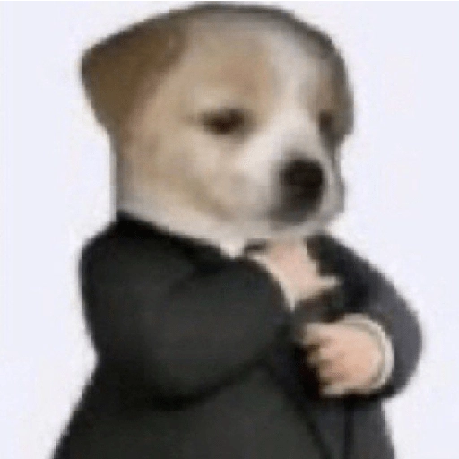Figurinha: Cachorro de terno pensativo