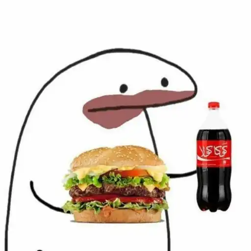 Figurinha: Personagem comendo hambúrguer e bebendo