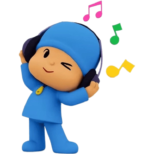 Figurinha: Pocoyo ouvindo música com fones