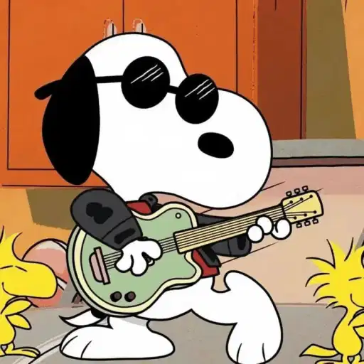 Figurinha: Snoopy toca guitarra
