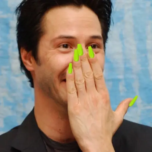 Figurinha: Keanu Reeves com unhas neon