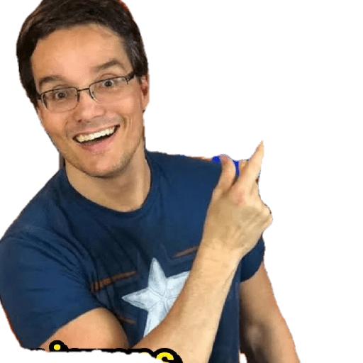 Figurinha: Homem aponta com sorriso