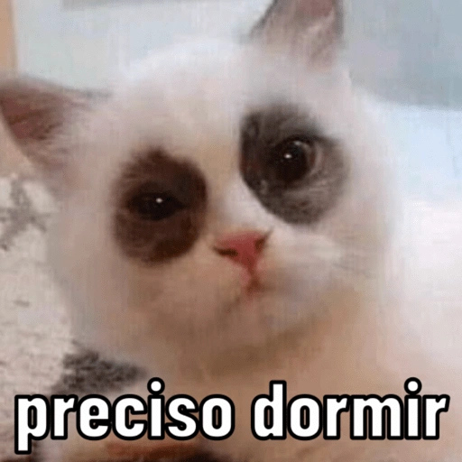 Figurinha: Gatinho triste diz: preciso dormir