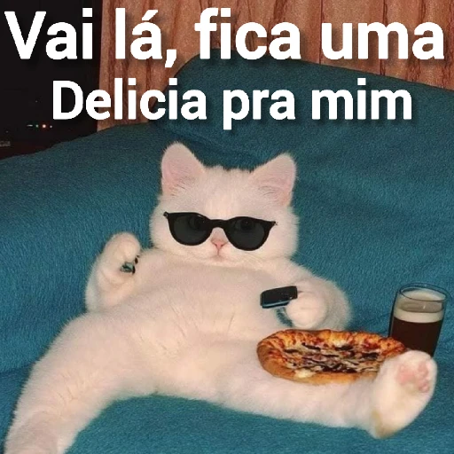 Figurinha: Gato de óculos com pizza