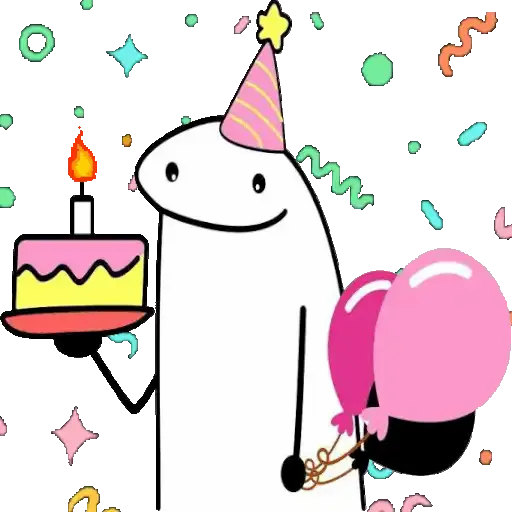 Figurinha: Flork com bolo e balões