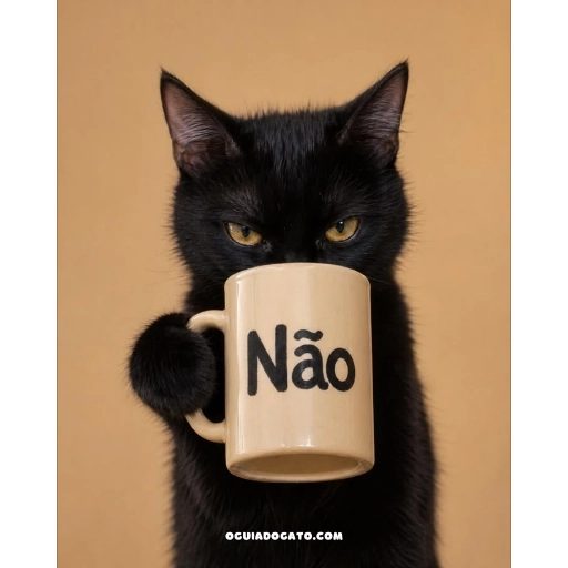 Figurinha: Gato com caneca Não