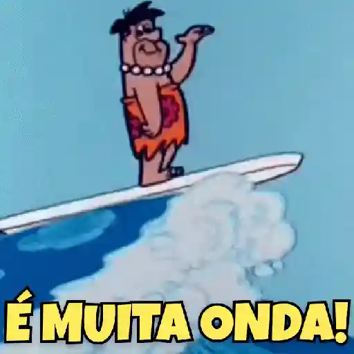 Figurinha: Fred Flintstone surfando na onda