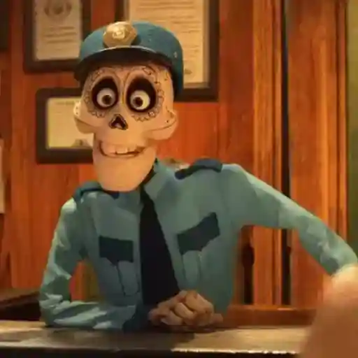 Figurinha: Caveira policial acenando