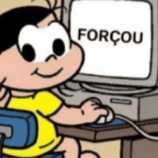 Figurinha: Monica na frente do computador "Forçou"