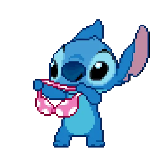 Figurinha: Stitch segurando um sutiã rosa