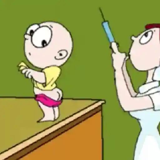 Figurinha: Bebê leva injeção e chora
