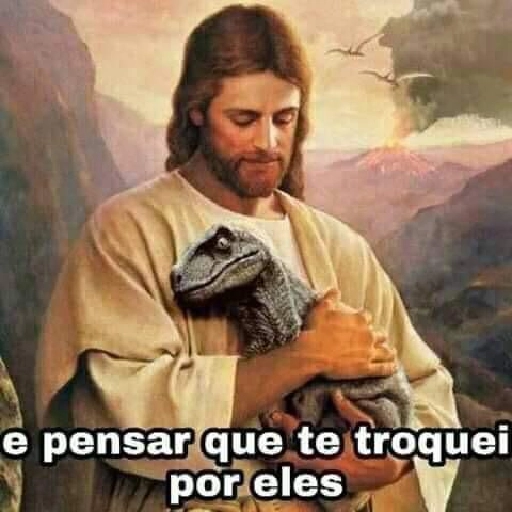 Figurinha: Jesus e o dinossauro