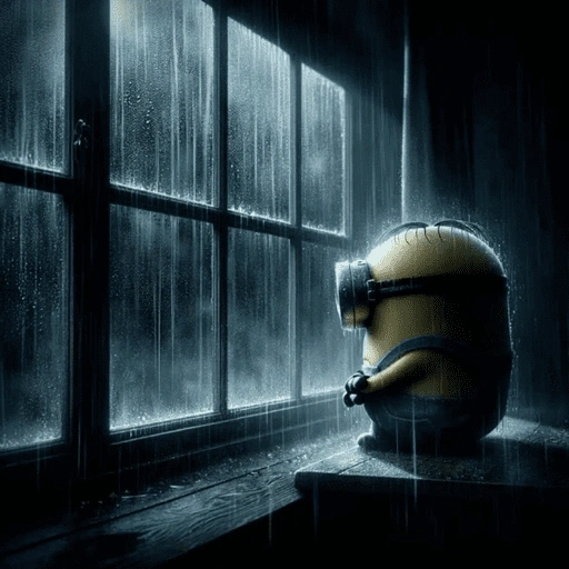 Figurinha: Minion Triste na Chuva