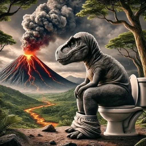 Figurinha: Dinossauro no vaso sanitário