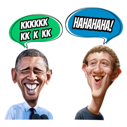 Figurinha: Obama e Zuckerberg rindo